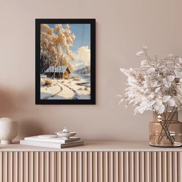 Winter - Sneeuw - Huis - Natuur fotolijst zwart zonder passe partout klein -sfeer5