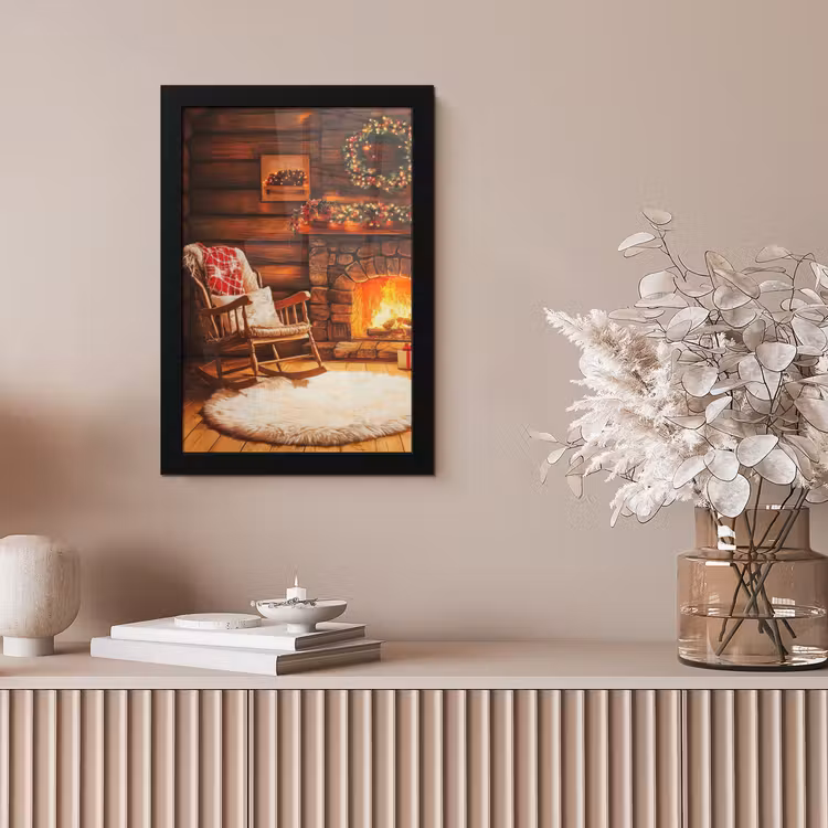 Winter - Kerst - Huis - Openhaard fotolijst zwart zonder passe partout klein -sfeer5