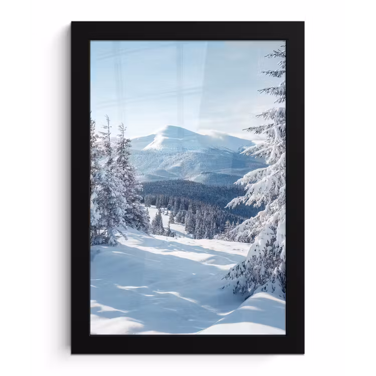 Winterlandschap - Natuur - Berg - Bomen - Sneeuw fotolijst zwart zonder passe partout klein -3d
