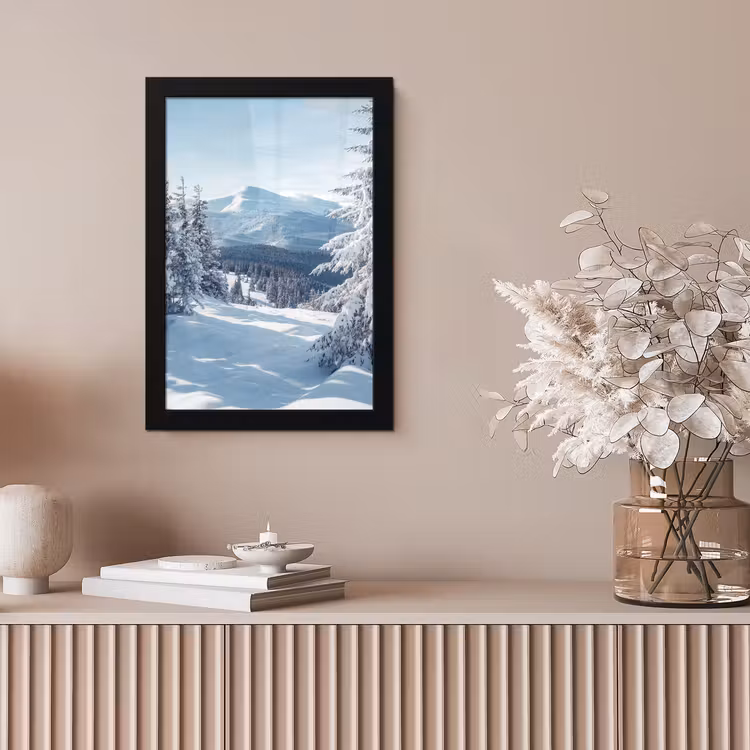 Winterlandschap - Natuur - Berg - Bomen - Sneeuw fotolijst zwart zonder passe partout klein -sfeer5