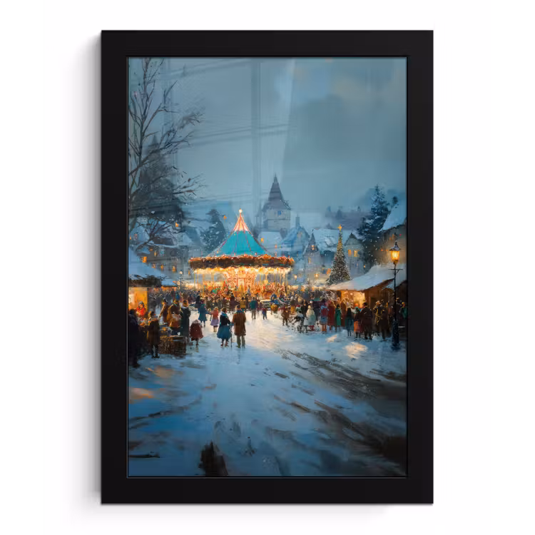 Winterkermis - Dorp - Kleurrijk fotolijst zwart zonder passe partout klein -3d