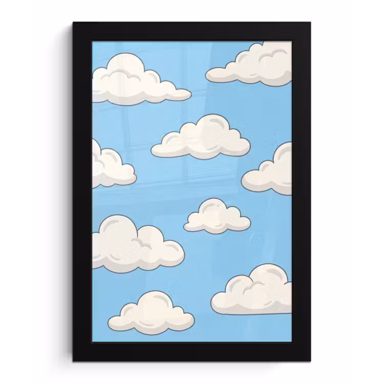 Wolk - Cartoon - Lucht - Blauw - Wit fotolijst zwart zonder passe partout klein -3d