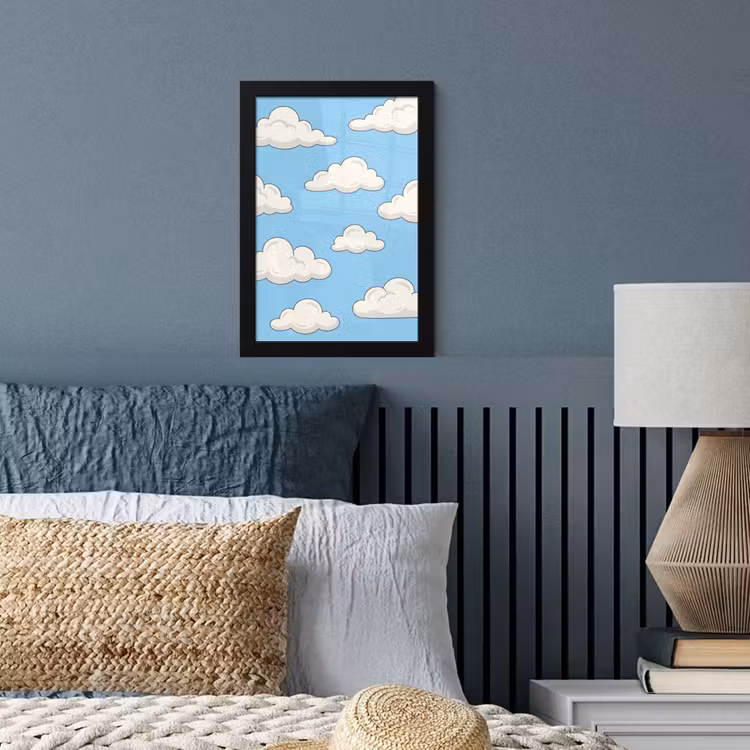 Wolk - Cartoon - Lucht - Blauw - Wit fotolijst zwart zonder passe partout klein -sfeer3