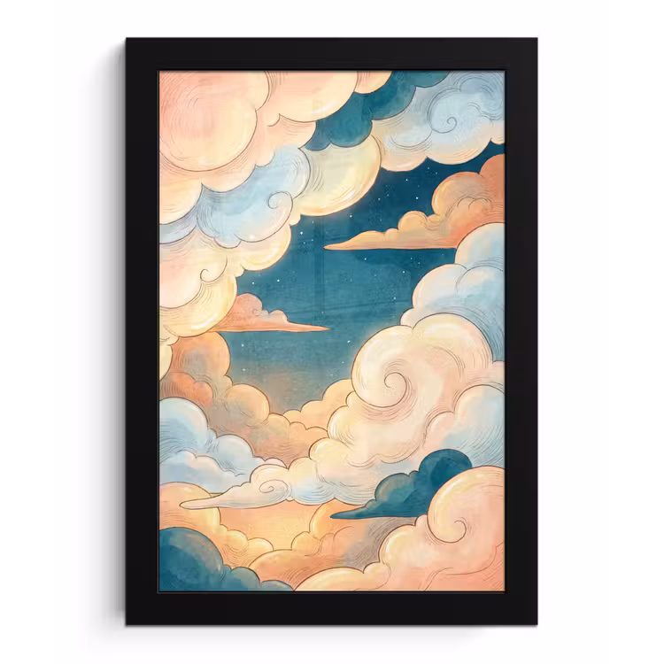 Wolk - Lucht - Natuur - Illustratief - Oranje fotolijst zwart zonder passe partout klein -3d