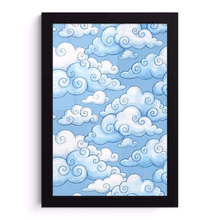 Wolken - Patroon - Hemel - Illustratie - Wit fotolijst zwart zonder passe partout klein -3d