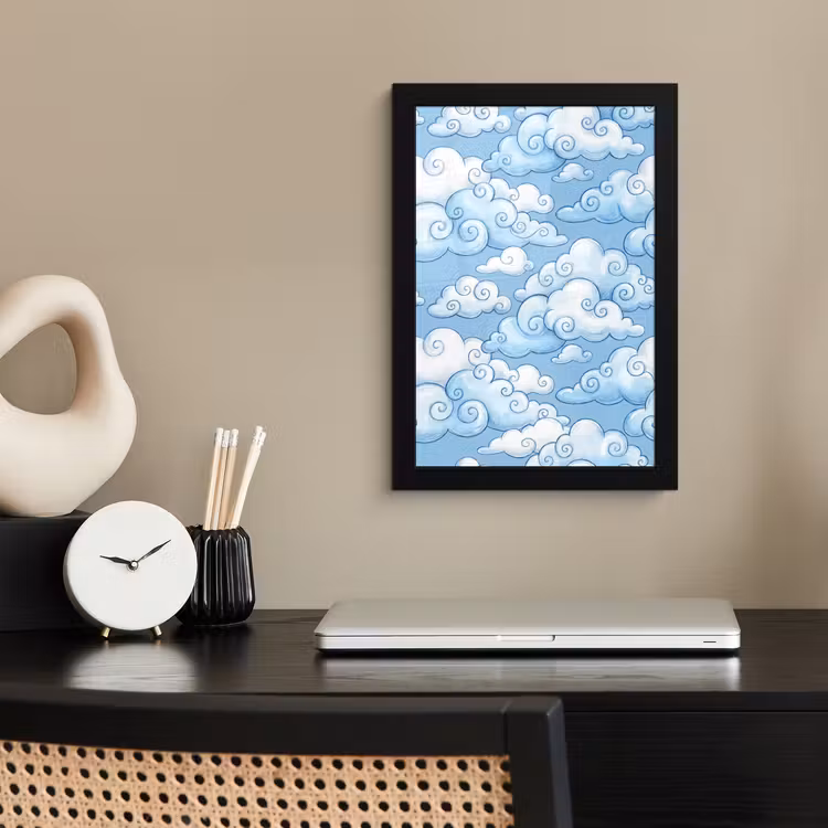 Wolken - Patroon - Hemel - Illustratie - Wit fotolijst zwart zonder passe partout klein -sfeer1