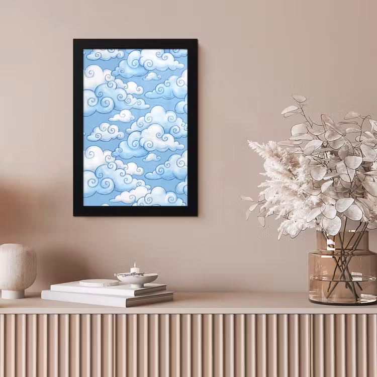Wolken - Patroon - Hemel - Illustratie - Wit fotolijst zwart zonder passe partout klein -sfeer5