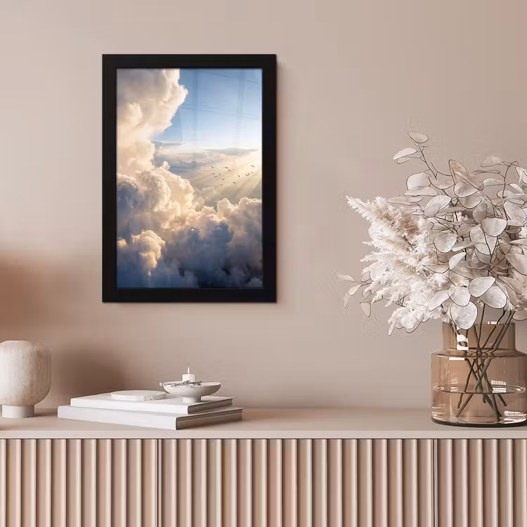 Wolken - Zonnestralen - Natuur - Wit fotolijst zwart zonder passe partout klein -sfeer5