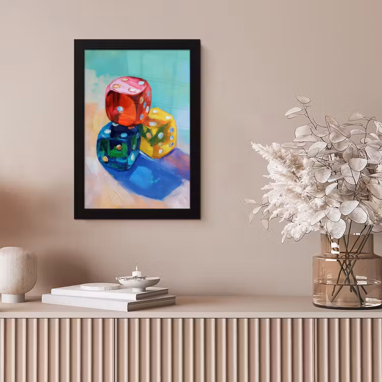 Dobbelstenen - Kleurrijk - Getallen - Stipjes fotolijst zwart zonder passe partout klein -sfeer5