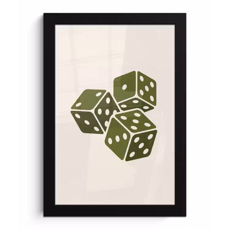 Dobbelsteen - Spel - Groen - Abstract fotolijst zwart zonder passe partout klein -3d