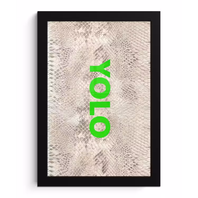 YOLO - Groen - Neon - Slangenprnt fotolijst zwart zonder passe partout klein -3d