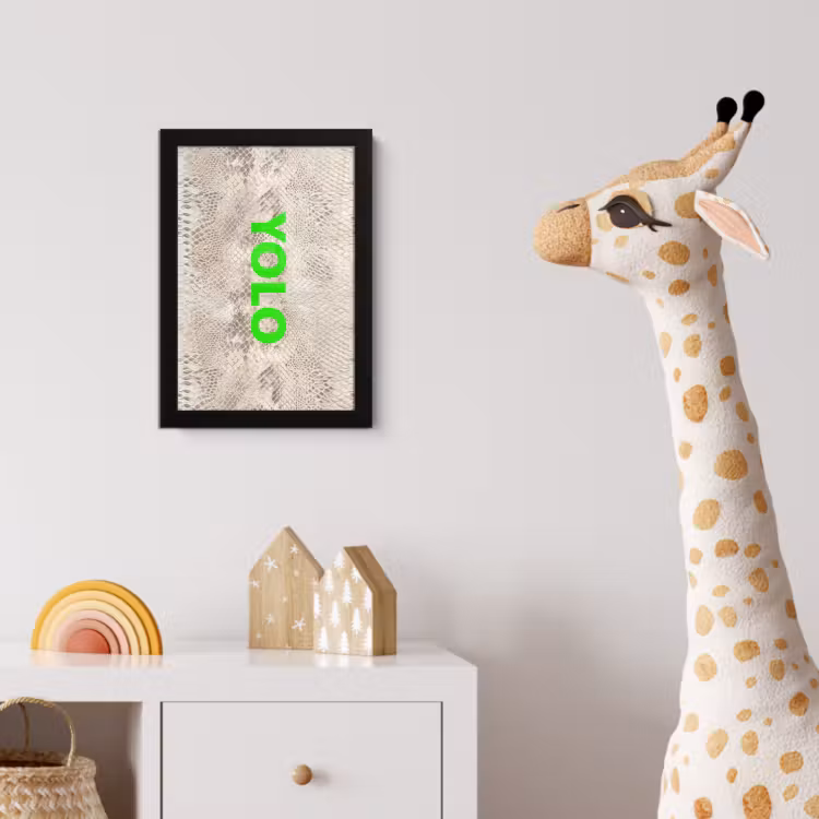 YOLO - Groen - Neon - Slangenprnt fotolijst zwart zonder passe partout klein -usfeer4_kinderkamer