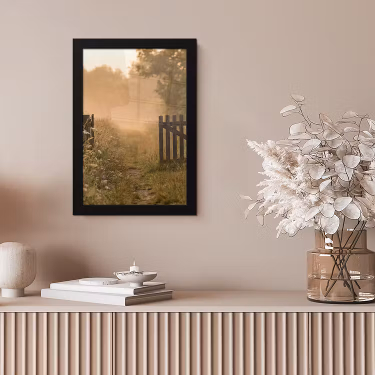 Hek - Natuur - Mist - Veld fotolijst zwart zonder passe partout klein -sfeer5