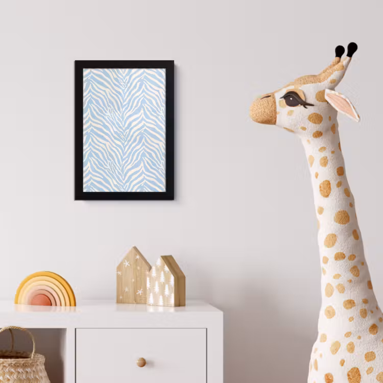 Zebra - Motief - Blauw - Wit fotolijst zwart zonder passe partout klein 224 -usfeer4_kinderkamer