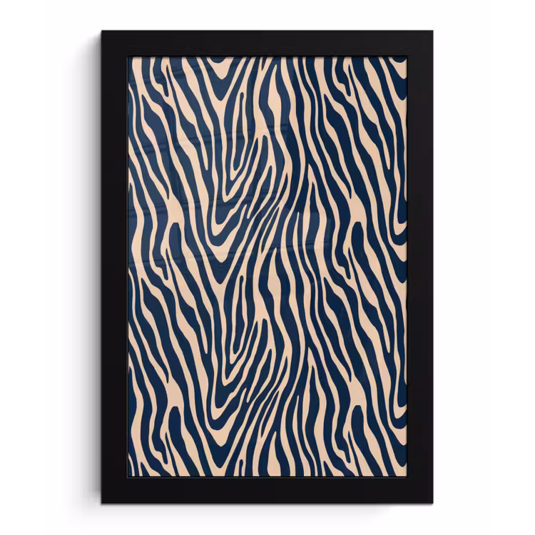 Zebra - Patroon - Blauw - Beige fotolijst zwart zonder passe partout klein 224 -3d