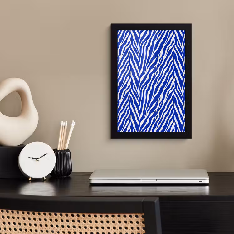 Zebra - Patroon - Kobalt - Blauw fotolijst zwart zonder passe partout klein 224 -sfeer1