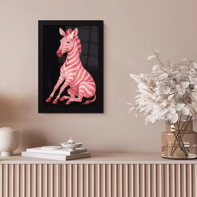 Zebra - Roze - Gestreept fotolijst zwart zonder passe partout klein -sfeer5