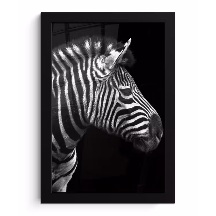 Zebra - Zwart - Wit - Portret - Dieren fotolijst zwart zonder passe partout klein -3d