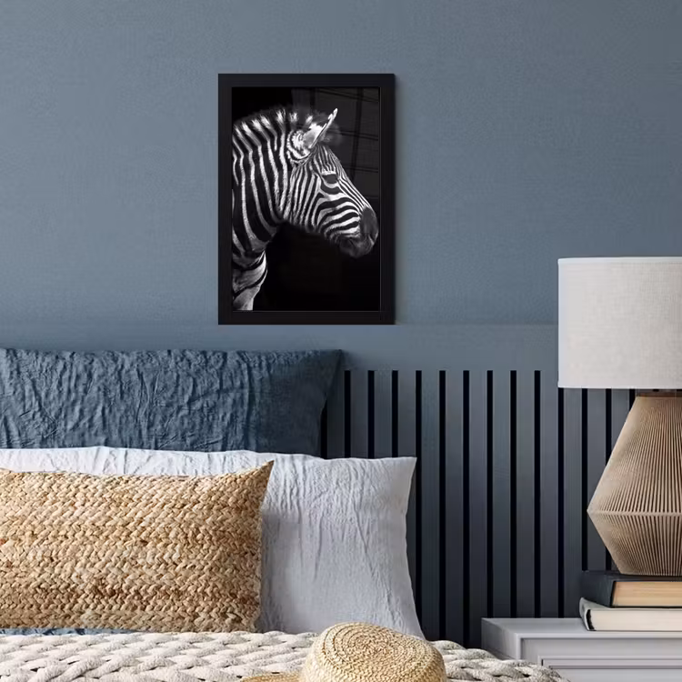Zebra - Zwart - Wit - Portret - Dieren fotolijst zwart zonder passe partout klein -sfeer3