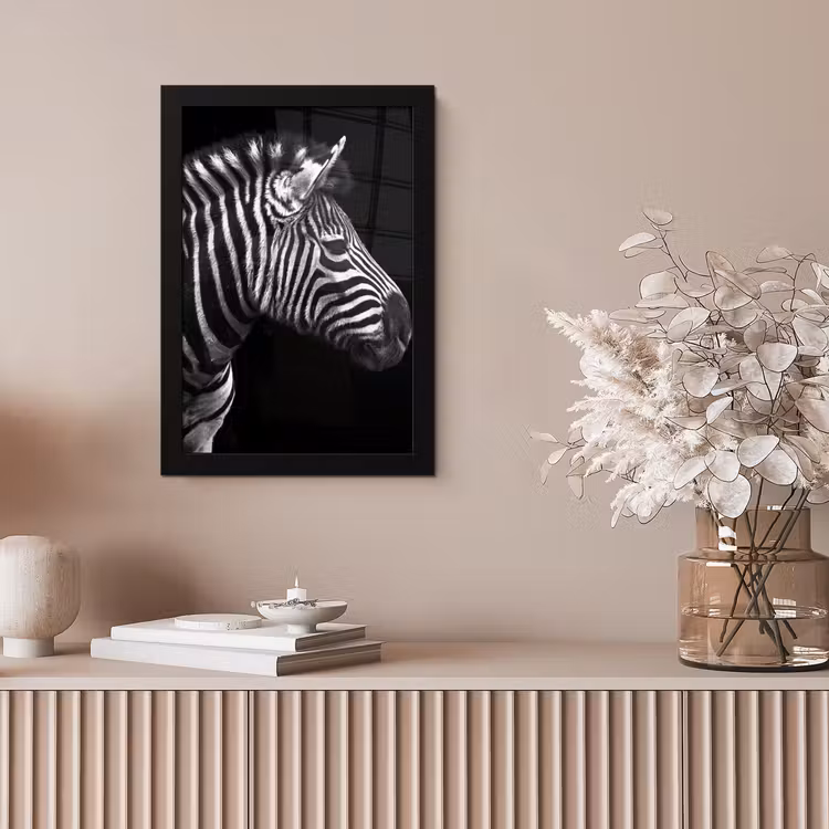 Zebra - Zwart - Wit - Portret - Dieren fotolijst zwart zonder passe partout klein -sfeer5