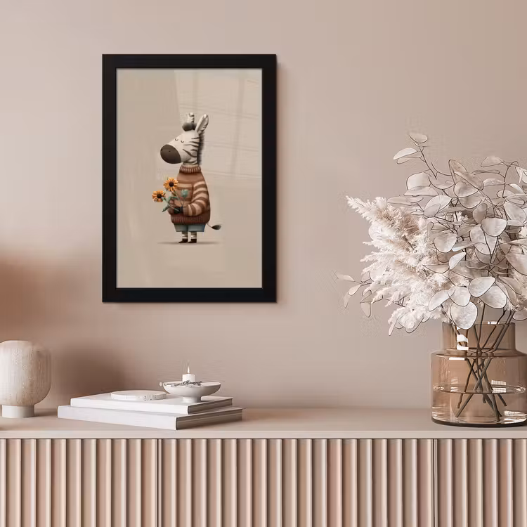 Zebra - Zonnebloemen - Warm fotolijst zwart zonder passe partout klein -sfeer5