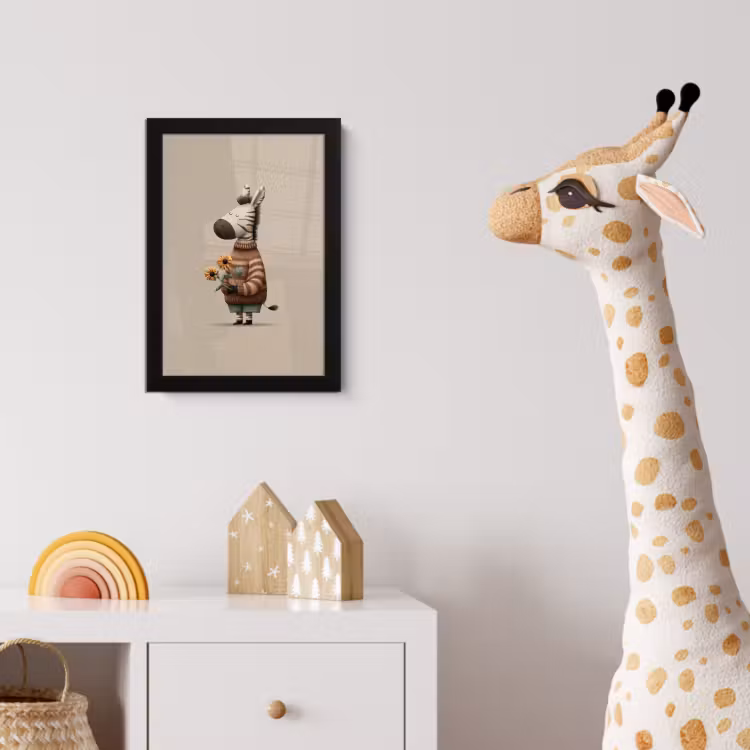 Zebra - Zonnebloemen - Warm fotolijst zwart zonder passe partout klein -usfeer4_kinderkamer