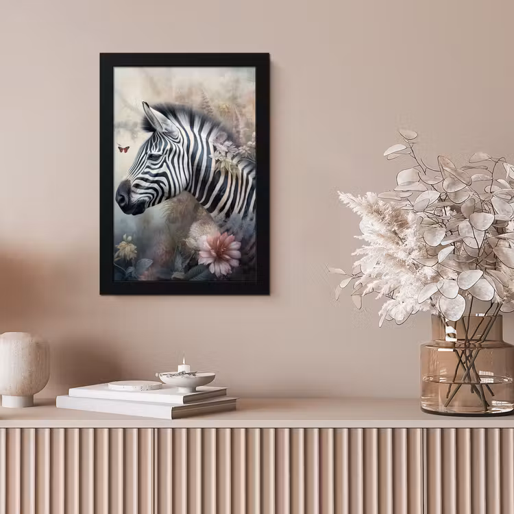 Zebra - Wilde dieren - Vlinder - Bloemen fotolijst zwart zonder passe partout klein -sfeer5