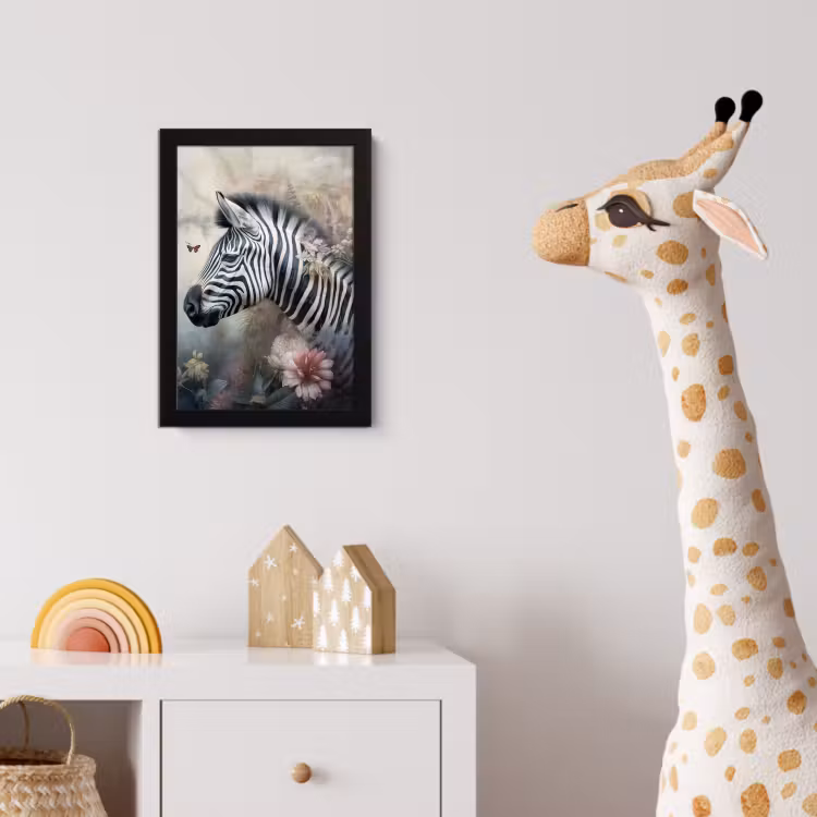 Zebra - Wilde dieren - Vlinder - Bloemen fotolijst zwart zonder passe partout klein -usfeer4_kinderkamer
