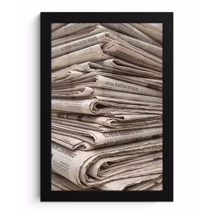 Kranten - Stapel - Nieuws - Vintage - Beige fotolijst zwart zonder passe partout klein -3d