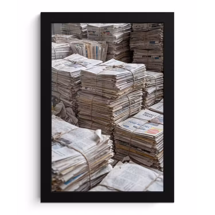 Kranten - Stapels - Touw - Informatie - Vintage fotolijst zwart zonder passe partout klein -3d