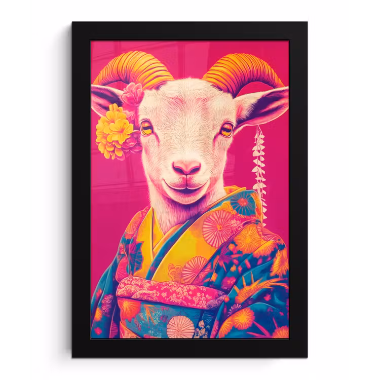 Geit - Hoorns - Kimono - Kleurrijk fotolijst zwart zonder passe partout klein -3d