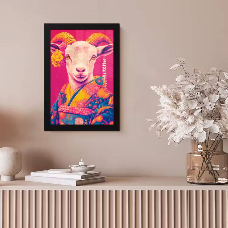 Geit - Hoorns - Kimono - Kleurrijk fotolijst zwart zonder passe partout klein -sfeer5