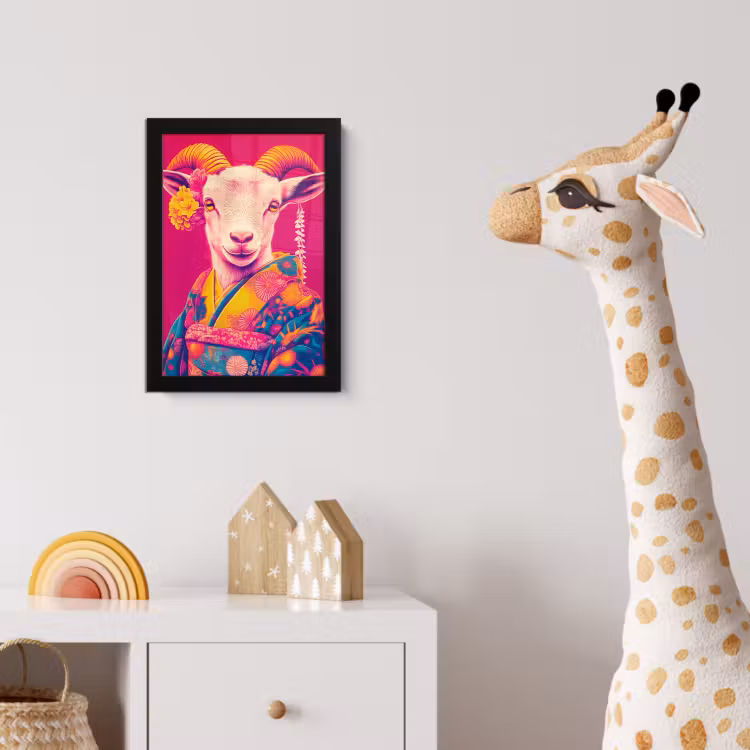 Geit - Hoorns - Kimono - Kleurrijk fotolijst zwart zonder passe partout klein -usfeer4_kinderkamer