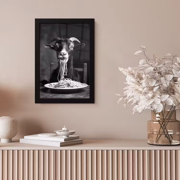 Geit - Bord - Spaghetti - Zwart Wit fotolijst zwart zonder passe partout klein -sfeer5