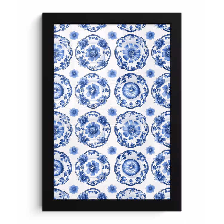 Sierborden - Bloemen - Blauw fotolijst zwart zonder passe partout klein 224 -3d