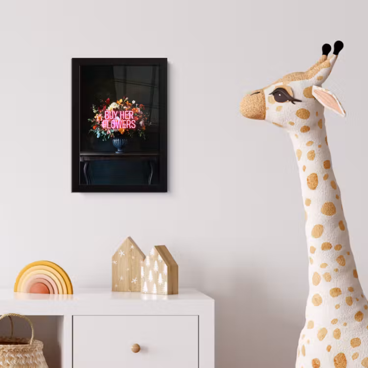 Quote - Bloemen - Vaas - Neon fotolijst zwart zonder passe partout klein -usfeer4_kinderkamer