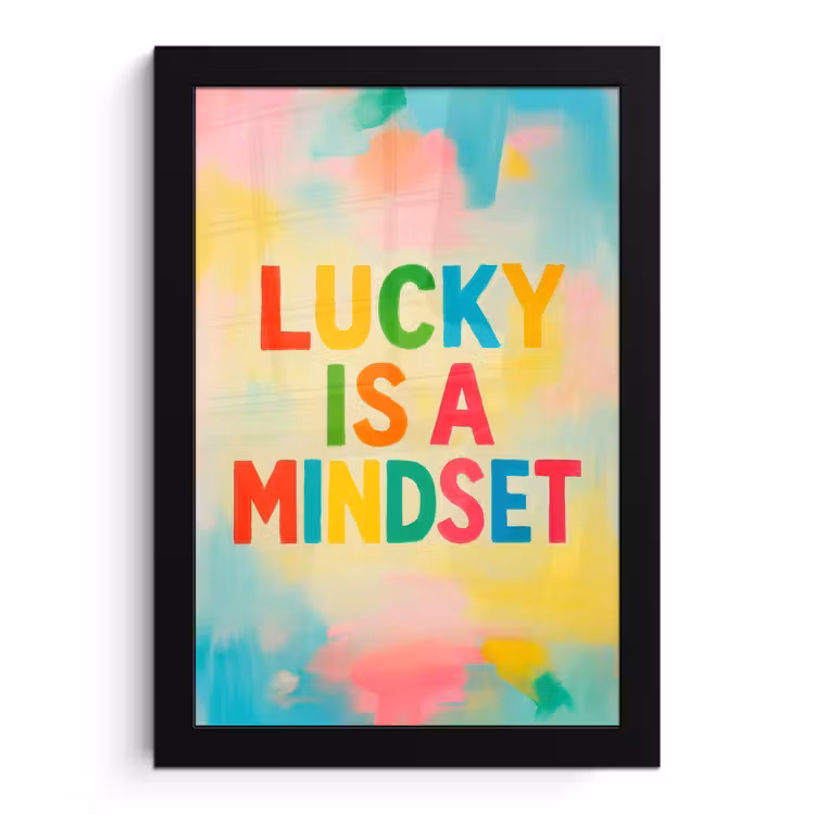 Quote - Lucky - Regenboogkleuren fotolijst zwart zonder passe partout klein -3d