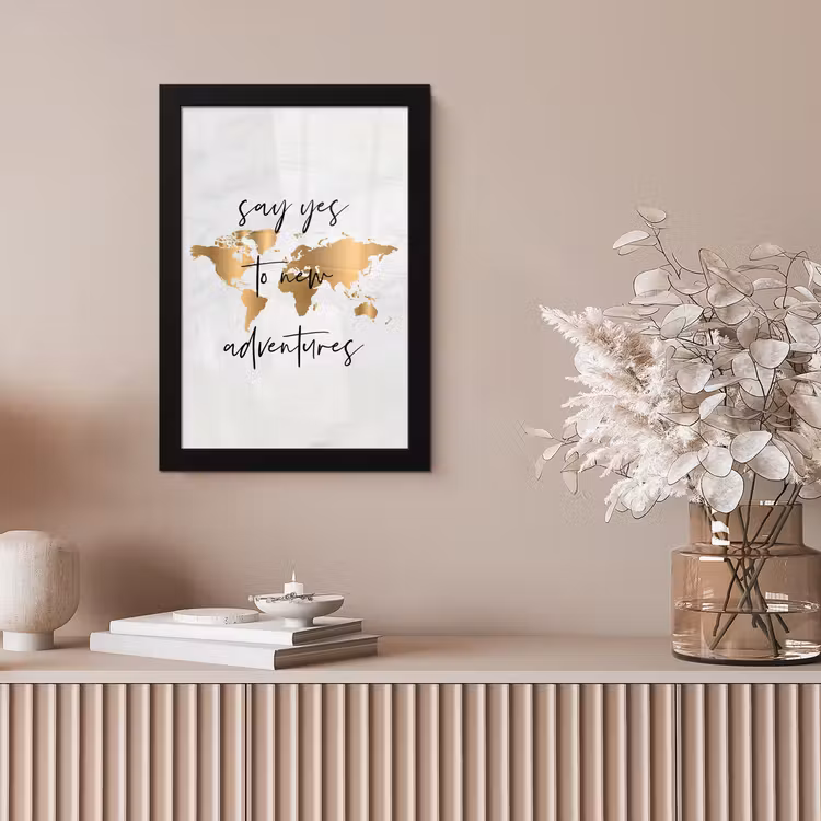 Quote - Goud - Glanzend - Wereldkaart fotolijst zwart zonder passe partout klein -sfeer5