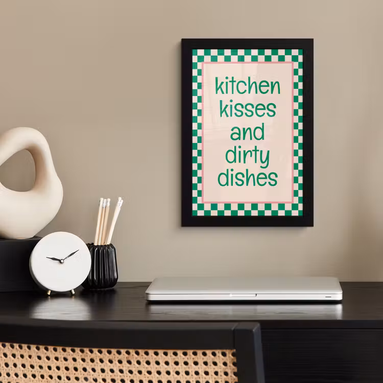 Quote - Groen - Geblokt - Keuken fotolijst zwart zonder passe partout klein -sfeer1
