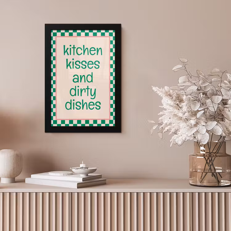 Quote - Groen - Geblokt - Keuken fotolijst zwart zonder passe partout klein -sfeer5