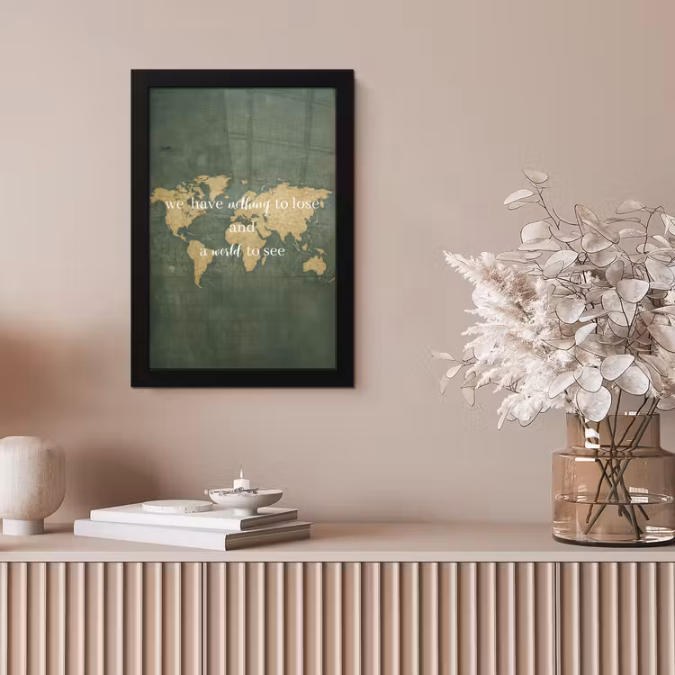 Quote - Vintage - Wereldkaart - Oud fotolijst zwart zonder passe partout klein -sfeer5