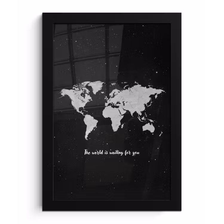 Quote - Wereldkaart - Zwart fotolijst zwart zonder passe partout klein -3d