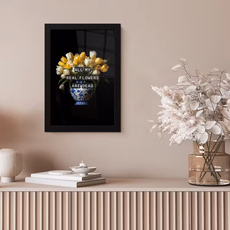 Quotes - Bloem - Tulp - Geel fotolijst zwart zonder passe partout klein -sfeer5