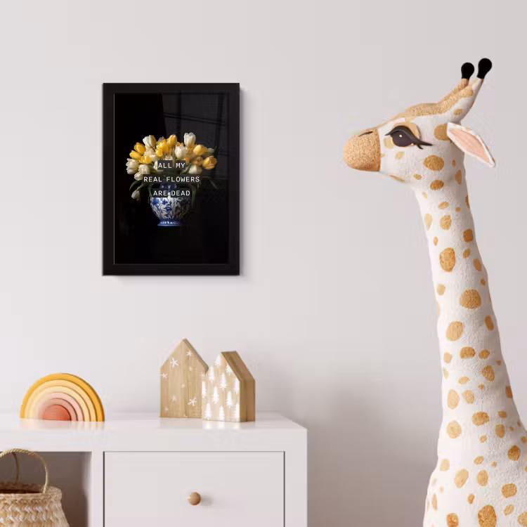 Quotes - Bloem - Tulp - Geel fotolijst zwart zonder passe partout klein -usfeer4_kinderkamer