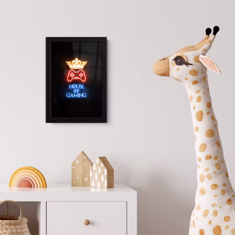 Gaming quotes - Neon - House of gaming - Kroon - Tekst fotolijst zwart zonder passe partout klein -usfeer4_kinderkamer