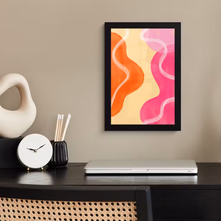 Abstract - Aquarel - Organisch - Oranje - Roze fotolijst zwart zonder passe partout klein -sfeer1