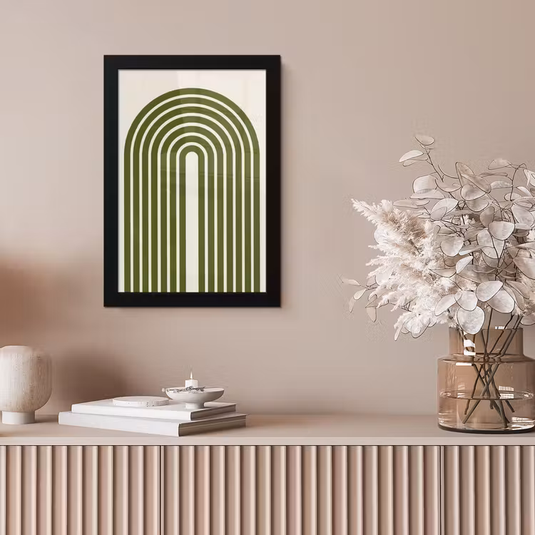Abstract - Bogen - Modern - Groen - Kunst fotolijst zwart zonder passe partout klein -sfeer5