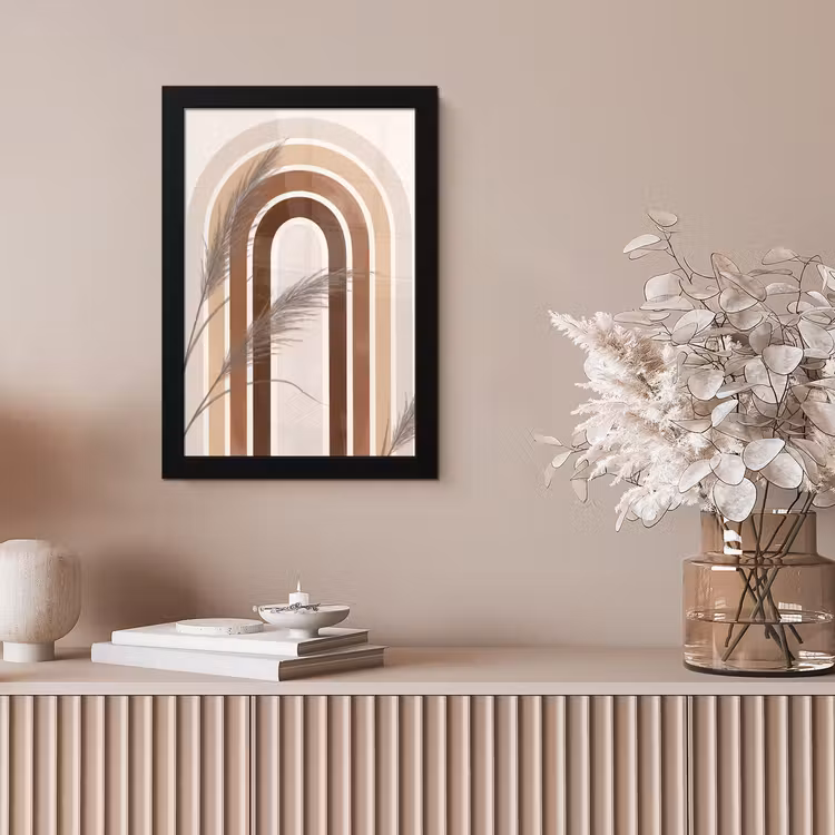 Abstract - Bogen - Plant - Boho - Beige fotolijst zwart zonder passe partout klein -sfeer5