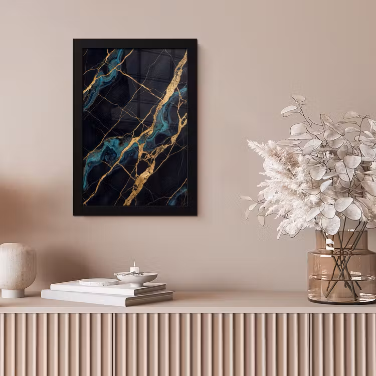 Abstract - Gouden lijnen - Kunst - Modern - Zwart fotolijst zwart zonder passe partout klein -sfeer5