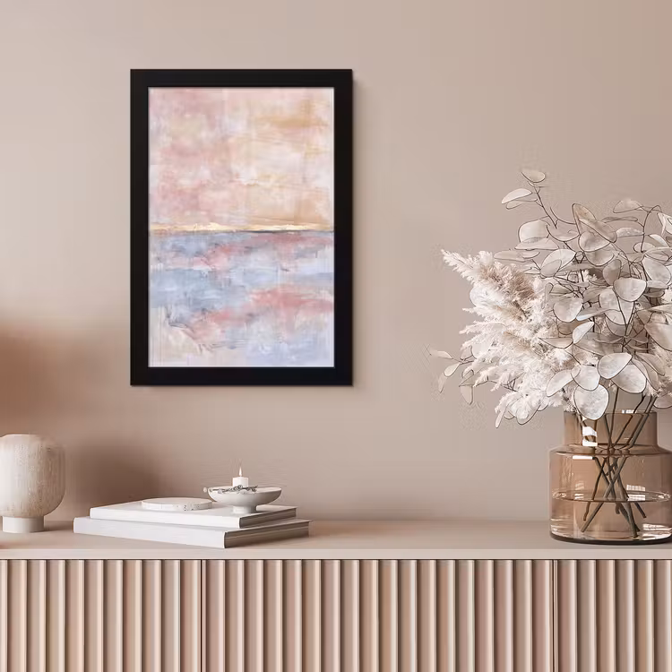 Abstract - Horizontaal - Kunst - Roze - Goud fotolijst zwart zonder passe partout klein -sfeer5